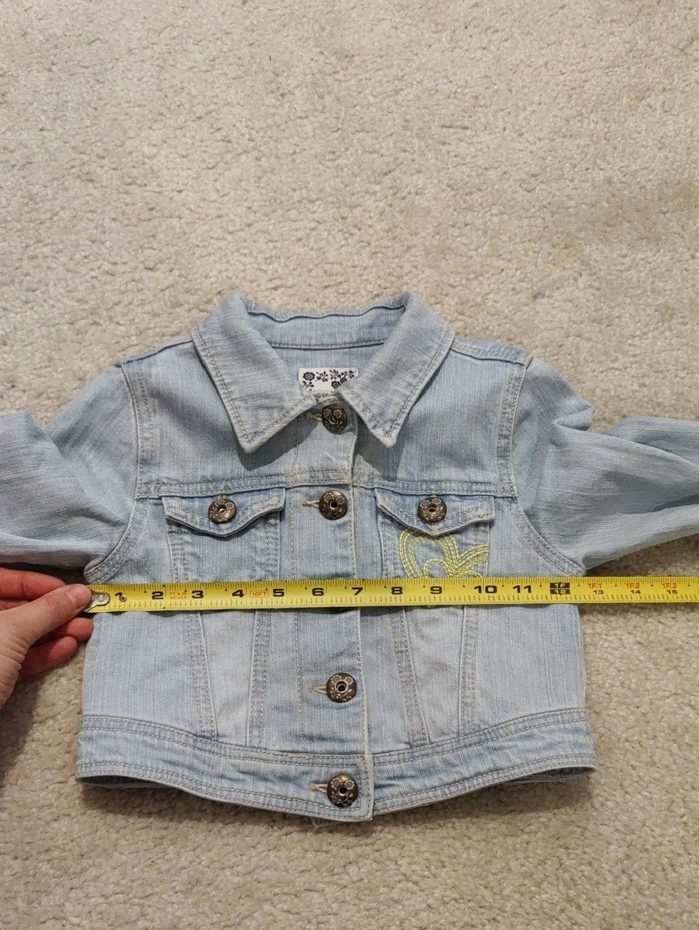 Children's Place Light Blue Girls Denim Jacket Embroidered Heart Accent Y2K Retr